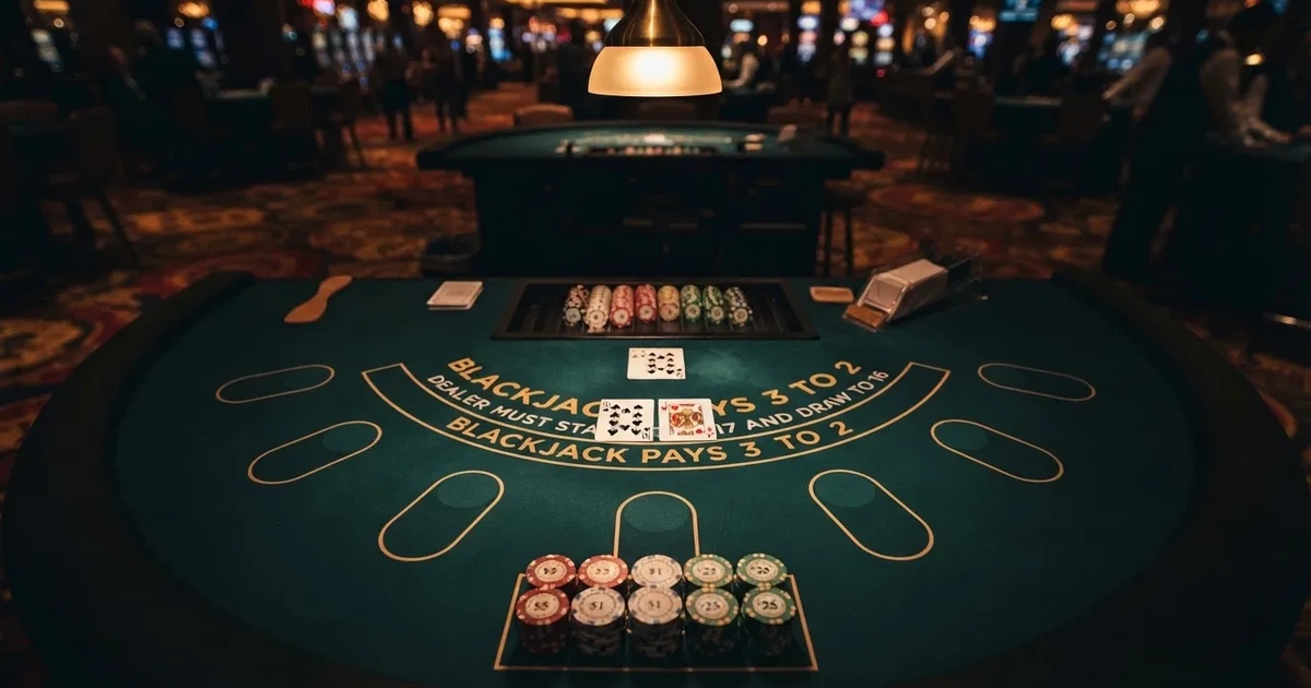 Osvijetljen stol za igru s kartama, snimljen odozgo — casino aparati u hrvatskoj