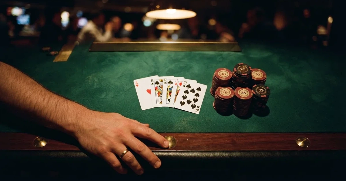 Osvijetljen stol za igru s kartama, snimljen odozgo — casino igre u hrvatskoj
