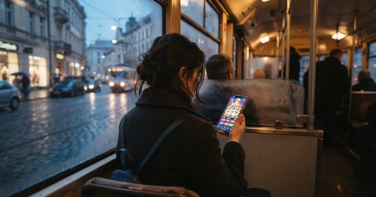Mobitel u ruci u zagrebačkom tramvaju jedne zimske večeri — casino igre za mobitel