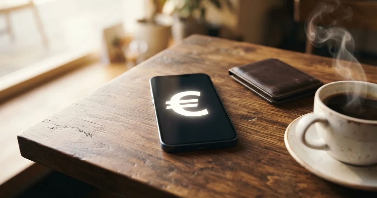 Mobitel na drvenom stolu pokraj novčanika i šalice kave — casino s apple pay u hrvatskoj