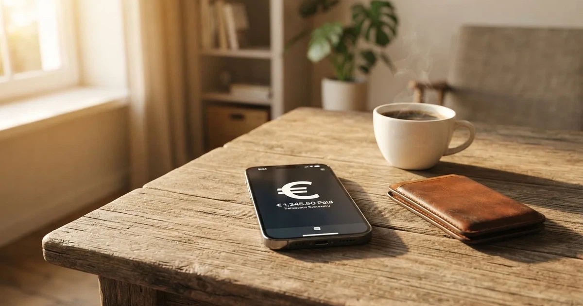 Mobitel na drvenom stolu pokraj novčanika i šalice kave — casino s neteller u hrvatskoj