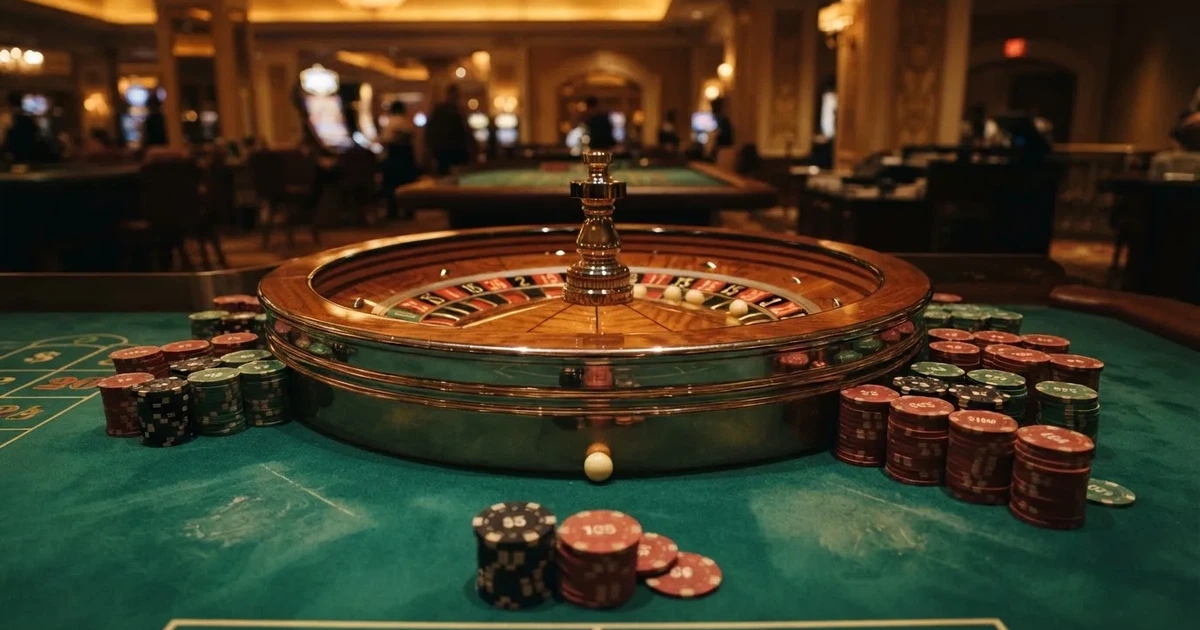 Kotač ruleta i žetoni na zelenom suknu pod toplim večernjim svjetlom — cro casino u hrvatskoj