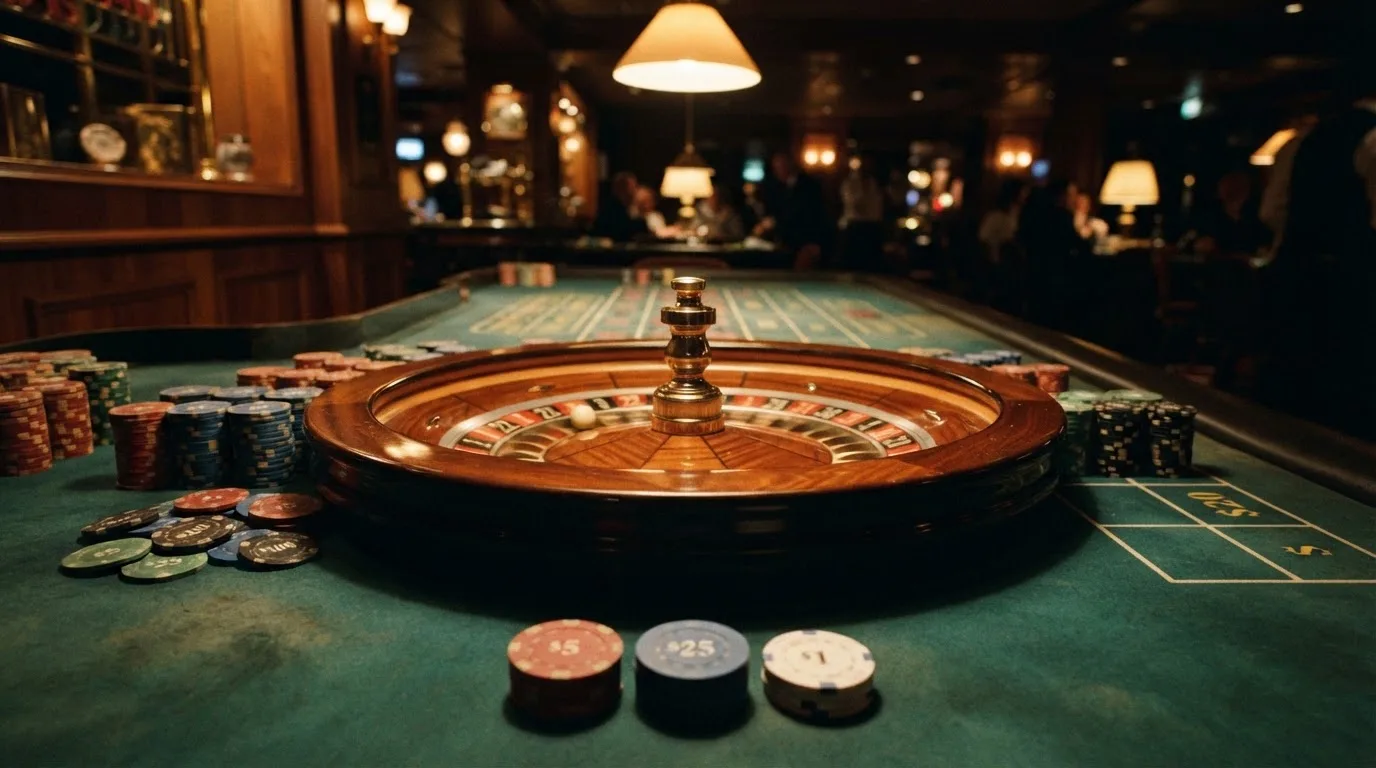 Kotač ruleta i žetoni na zelenom suknu pod toplim večernjim svjetlom — keno casina u hrvatskoj