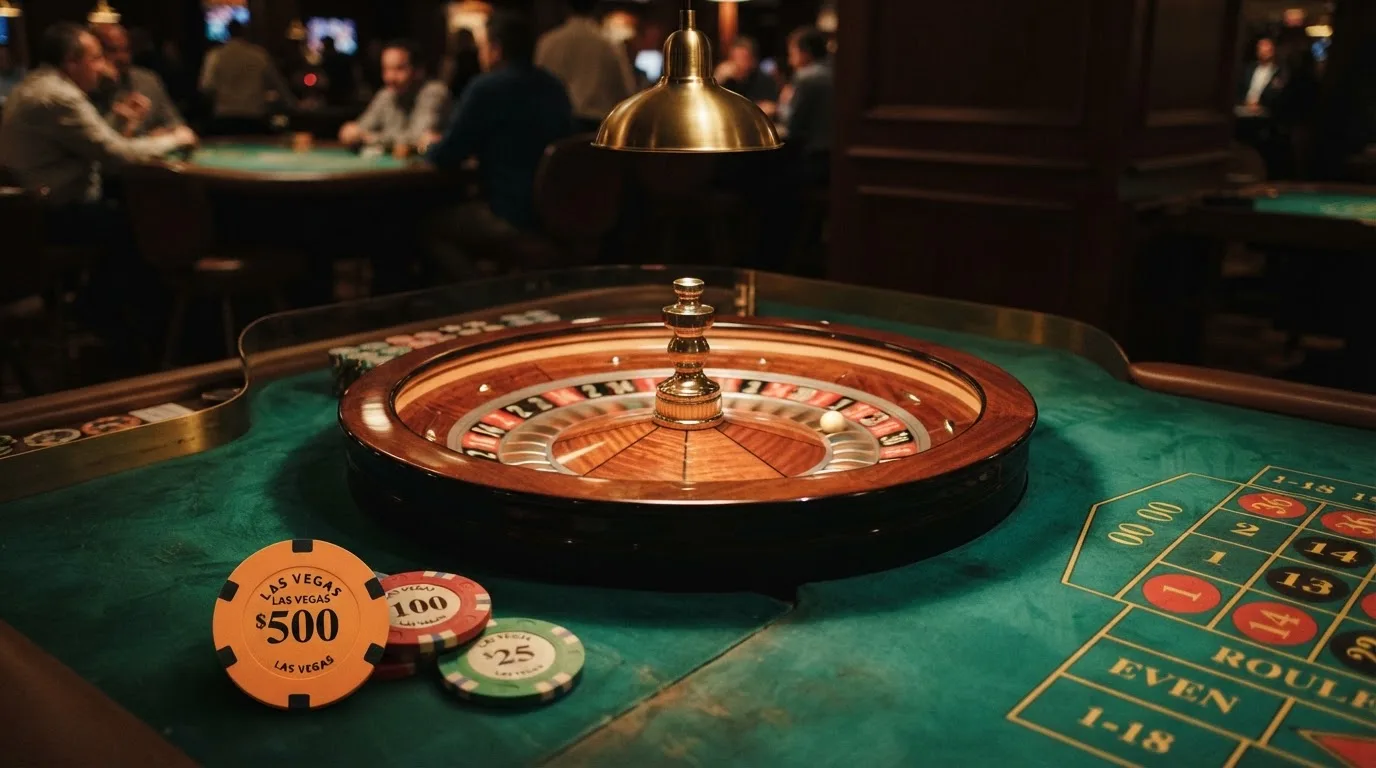Kotač ruleta i žetoni na zelenom suknu pod toplim večernjim svjetlom — litecoin casino u hrvatskoj