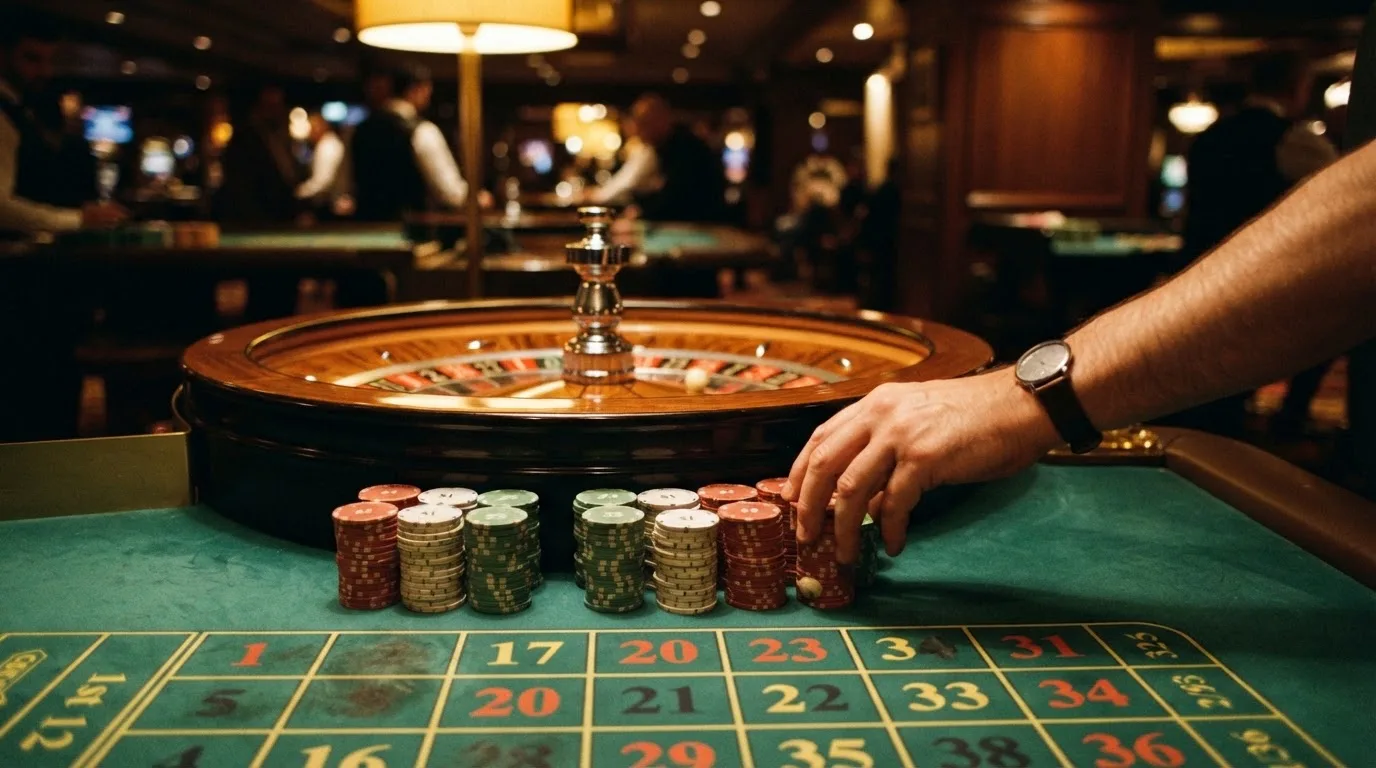 Kotač ruleta i žetoni na zelenom suknu pod toplim večernjim svjetlom — najbolje blackjack stranice