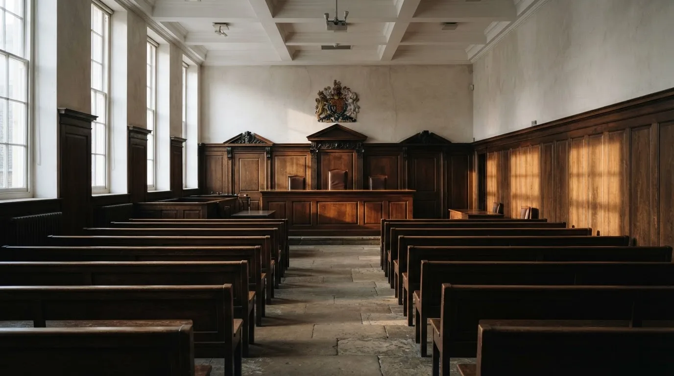Prazna sudnica s drvenim oplatama u jutarnjem svjetlu — pravila blackjacka u hrvatskoj